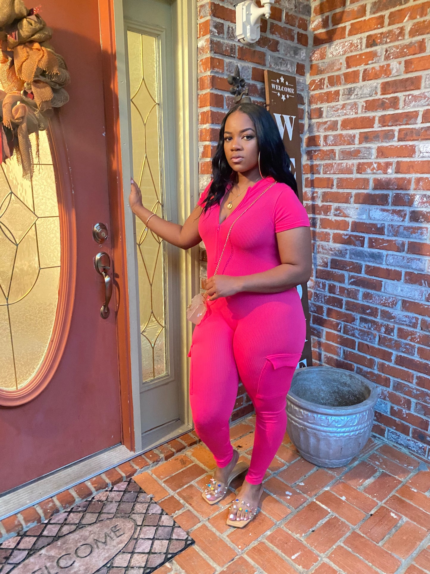 Cargo Jumpsuit (Fuchsia)